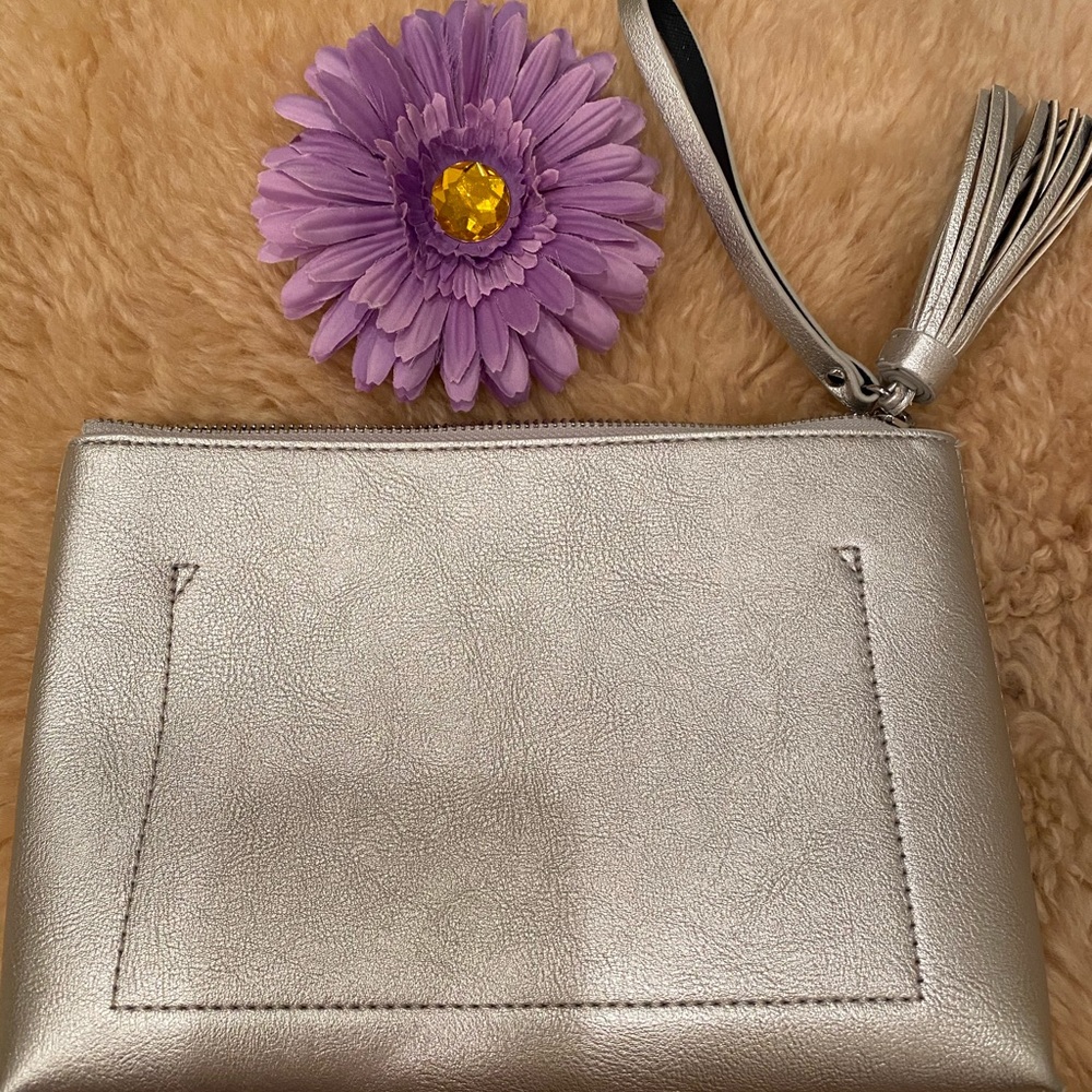 Banana Republic silver clutch bag with tassel